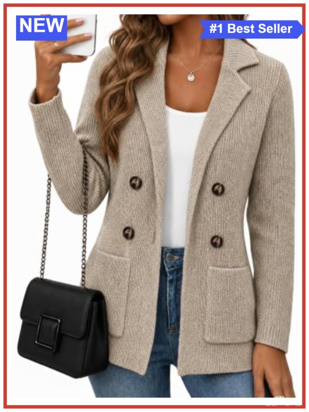 Womens Double Breasted Knit Sweater Blazer Cardigan Business Casual